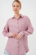 20126 Oversize Keten Gömlek - Gül Kurusu resmi